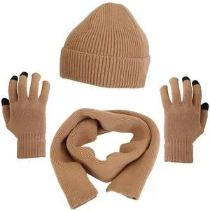 Fresh Fab Finds 3-Piece Winter Hat, Scarf & Gloves Set with Beanie & Neck Warmer - Khaki - One size