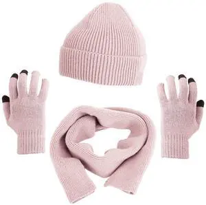 Fresh Fab Finds 3-Piece Winter Hat, Scarf & Gloves Set with Beanie & Neck Warmer - Pink - One size