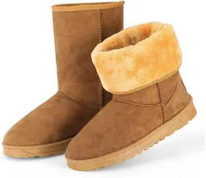 Fresh Fab Finds Womens Waterproof Faux Suede Snow Boots Mid-Calf Fur Lining - Chocolate - 10