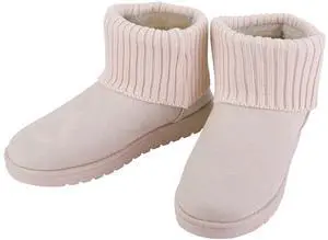 Fresh Fab Finds Womens Mid-Calf Snow Boots Suede Short Plush Lining Knit Design Anti-Slip - Beige - 7