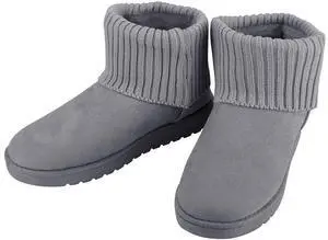 Fresh Fab Finds Womens Mid-Calf Snow Boots Suede Short Plush Lining Knit Design Anti-Slip - Gray - 9