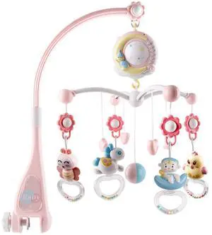Fresh Fab Finds Musical Crib Mobile w/ Star Projection, Remote, Music Box & Rattle Toy - Pink - One size