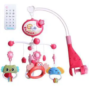 Fresh Fab Finds Musical Crib Mobile w/ Star Projection, Remote, Music Box & Rattle Toy - Red - One size