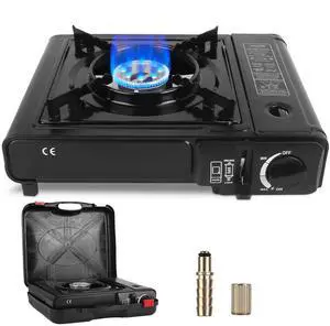 Fresh Fab Finds 3300W Portable Butane Camping Stove Dual Fuel w/ Ignition & Safety Shut-Off - Black - One size