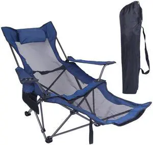 Fresh Fab Finds Foldable Camping Chair 330LBS Capacity Steel Frame w/ Recline, Pillow, Cup Holder - Blue - One size Fresh Fab Finds Foldable Camping Chair 330LBS Capacity Steel Frame w/ Recline, Pillow, Cup Holder - Blue - One size