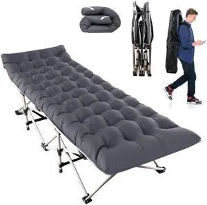 Fresh Fab Finds Folding Camping Cot Portable Sleeping Bed w/ 2-Sided Pad, 440LBS Capacity - Black - One size