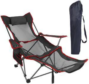 Fresh Fab Finds Foldable Camping Chair 330LBS Capacity Steel Frame w/ Recline, Pillow, Cup Holder - Black - One size Fresh Fab Finds Foldable Camping Chair 330LBS Capacity Steel Frame w/ Recline, Pillow, Cup Holder - Black - One size