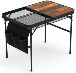 Fresh Fab Finds Foldable Aluminum Camping Table 35x23in Adjustable Height for BBQ & Picnic - Black - One size