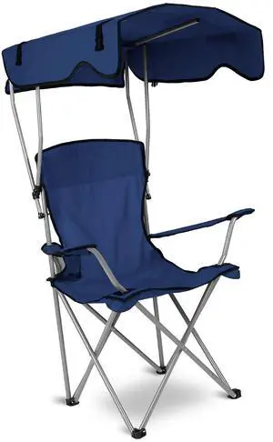 Fresh Fab Finds Foldable Beach Canopy Chair w/ Cup Holder, Sun Shade, 330LBS Load - Navy Blue - One size