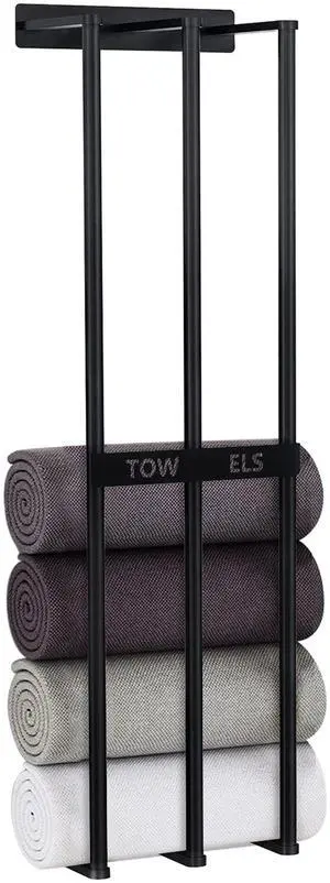 Fresh Fab Finds Wall Mounted Towel Rack for Rolled Towels Organizer Shelf for Bath & Hand Towels - Black - One size