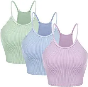 Fresh Fab Finds 3 Pack Women's Ribbed Knit Crop Tank Tops Sleeveless Round Neck Machine Wash - Multi - Large
