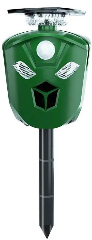 Fresh Fab Finds Solar Ultrasonic Animal Repeller w/ Motion Sensor, Lights, 360° Coverage - Green - One size