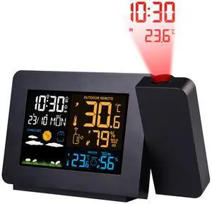 Fresh Fab Finds Wireless Weather Station w/ Atomic Projection Clock, Dual Alarms, Outdoor Sensor - Black - One size