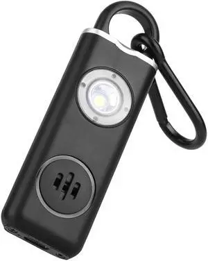 Fresh Fab Finds Rechargeable 130dB Safety Alarm w/ Strobe Light, LED, Carabiner, Escape Tool - Black - One size