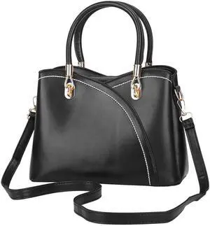 Fresh Fab Finds Womens Medium Leather Tote Satchel Crossbody Bag w/ Stitch Detail - Black - One size