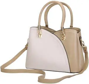 Fresh Fab Finds Womens Medium Leather Tote Satchel Crossbody Bag w/ Stitch Detail - White - One size