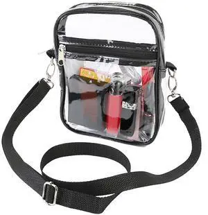 Fresh Fab Finds Clear Crossbody Bag Stadium Approved Transparent Purse w/ Strap - Black - One size