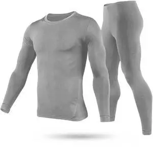 Fresh Fab Finds Mens Thermal Underwear Set Long Sleeve Top & Pants for Winter Sports - Gray - XL