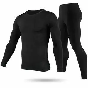 Fresh Fab Finds Mens Thermal Underwear Set Long Sleeve Top & Pants for Winter Sports - Black - XL