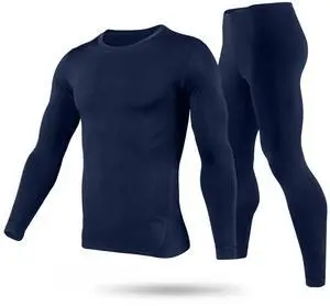 Fresh Fab Finds Mens Thermal Underwear Set Long Sleeve Top & Pants for Winter Sports - Navy Blue - 2XL