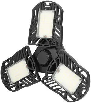 Fresh Fab Finds 80W Deformable LED Garage Light 7000LM E26/E27 Base w/ 3 Adjustable Panels - Black - One size