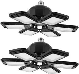 Fresh Fab Finds 2-Pack 160W Deformable LED Garage Lights w/ 6 Adjustable Blades E26/E27 - Black - One size