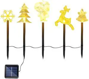 Fresh Fab Finds 5Pcs Solar Christmas Stake Lights Outdoor Reindeer Tree Bell Santa Decor - Black - One size
