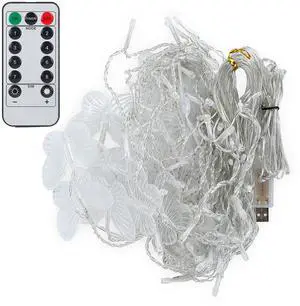 Fresh Fab Finds Butterfly Curtain Lights USB LED Fairy Lamp w/ Remote 96 LEDs 8 Modes - White - One Size