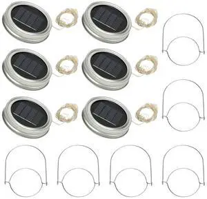 Fresh Fab Finds 6Pcs Solar Mason Jar Lid Fairy Lights 20 LEDs Garden Xmas Decor - Gray - One size Fresh Fab Finds 6Pcs Solar Mason Jar Lid Fairy Lights 20 LEDs Garden Xmas Decor - Gray - One size