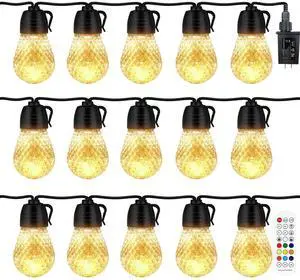 Fresh Fab Finds 52.5FT Outdoor Smart RGB String Lights 15 Bulbs App/Remote Control - Black - One size