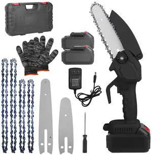 Fresh Fab Finds Electric Mini Chainsaw Cordless 4in/6in w/ 2 Batteries for Pruning & Trimming - Black - One size