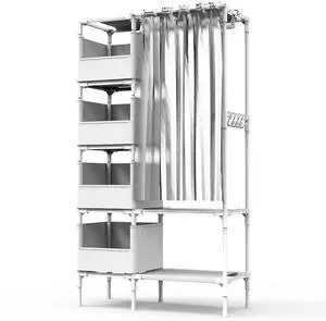 Fresh Fab Finds Portable Closet Wardrobe Organizer w/ Shelf, Rod, Hooks & 4 Storage Bags - White - One size Fresh Fab Finds Portable Closet Wardrobe Organizer w/ Shelf, Rod, Hooks & 4 Storage Bags - White - One size