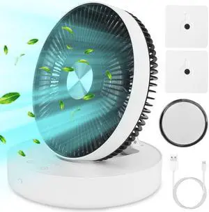 Fresh Fab Finds Foldable Rechargeable LED Desk Fan w/ Remote, 4 Speeds, Timer, Wall Mount - White - One size