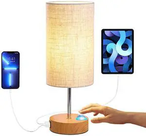 Fresh Fab Finds 3-Way Dimmable Touch Lamp w/ USB Ports & LED Bulb for Bedroom Nightstand - Wood - One size