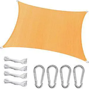 Fresh Fab Finds Rectangle Shade Sail Canopy 98% UV Block HDPE Awning w/ Hooks & Ropes - Beige - 300 x 300cm