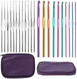 Fresh Fab Finds 22Pcs Multi-Color Crochet Hook Set w/ Aluminum Handles 0.66.5mm & Storage Case - Multi - One size