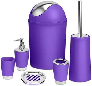 Fresh Fab Finds 6Pcs Bathroom Accessories Set w/ Trash Can - Purple - One size