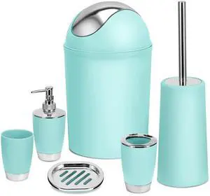 Fresh Fab Finds 6Pcs Bathroom Accessories Set w/ Trash Can - Aqua - One size