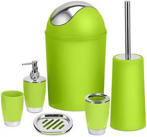 Fresh Fab Finds 6Pcs Bathroom Accessories Set w/ Trash Can - Green - One size
