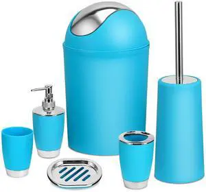 Fresh Fab Finds 6Pcs Bathroom Accessories Set w/ Trash Can - Blue - One size