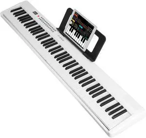 Fresh Fab Finds 88-Key Folding Digital Piano Keyboard w/ LCD Screen, Rechargeable & Portable - White