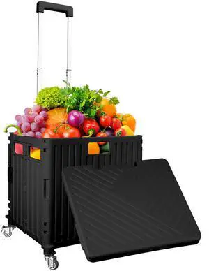 Fresh Fab Finds 65L Rolling Cart w/ Telescopic Handle & Lid 110LBS - Black - One size Fresh Fab Finds 65L Rolling Cart w/ Telescopic Handle & Lid 110LBS - Black - One size