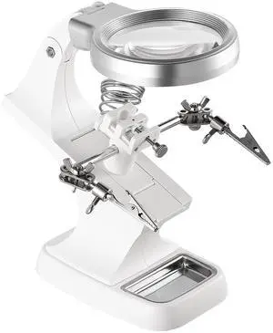 Fresh Fab Finds LED Helping Hands Magnifier 3X/4.5X w/ 360° Adjustable Third Hand Soldering Vise - White - One size