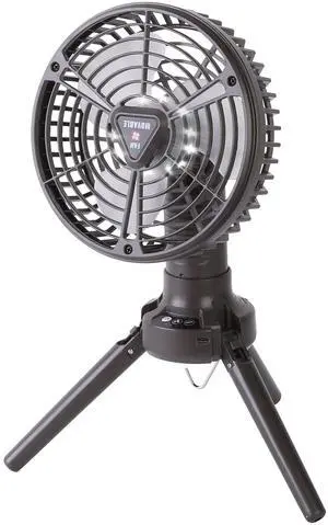 Fresh Fab Finds 10400mAh Rechargeable Camping Fan w/ LED Light, Tripod, 3 Brightness, 4 Speeds - Black - One size