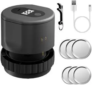 Fresh Fab Finds Jar Vacuum Sealer Kit w/ Cordless Pump, 6 Lids & Bottle Opener for Mason Jars - Black - One size Fresh Fab Finds Jar Vacuum Sealer Kit w/ Cordless Pump, 6 Lids & Bottle Opener for Mason Jars - Black - One size