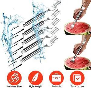 Fresh Fab Finds 5Pcs 2-in-1 Watermelon Cutter & Fork Set, Stainless Steel Dual Head Slicer - Gray - One size