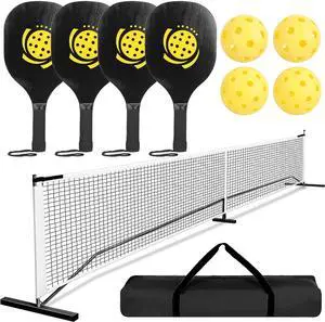 Fresh Fab Finds Portable Pickleball Net Set 22ft w/ 4 Paddles, 4 Balls & Carry Bag for Backyard - Black - One size