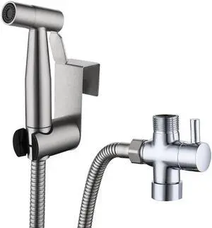 Fresh Fab Finds Stainless Steel Handheld Bidet Sprayer Kit w/ Hose & Brass Valve for Toilet Hygiene - Gray - One size Fresh Fab Finds Stainless Steel Handheld Bidet Sprayer Kit w/ Hose & Brass Valve for Toilet Hygiene - Gray - One size