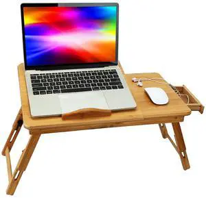 Fresh Fab Finds Bamboo Lap Desk w/ Foldable Legs, Tilt Surface & Drawer for Bed, Work, Study, Meals - Wood - One size