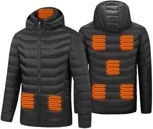 Fresh Fab Finds Heated Jacket w/ Hood, 8 Zones, 3 Heat Levels, Lightweight Winter Coat - Black - 2XL